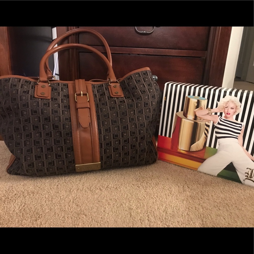 L.a.m.b. Jacquard brown leather computer tote bag